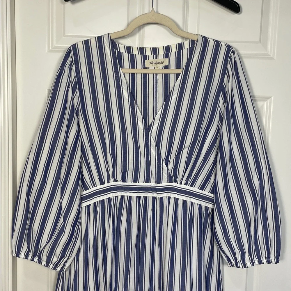 Madewell Midi Maxi Dress Size 14 Ava Blue White Striped Ruffle Tiered V Neck - Picture 3 of 16